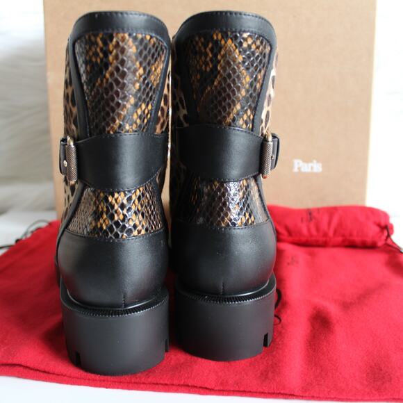 Christian Louboutin Macademia Leopard-Print Calf Hair Snake Moto Combat Booties - Picture 8 of 15